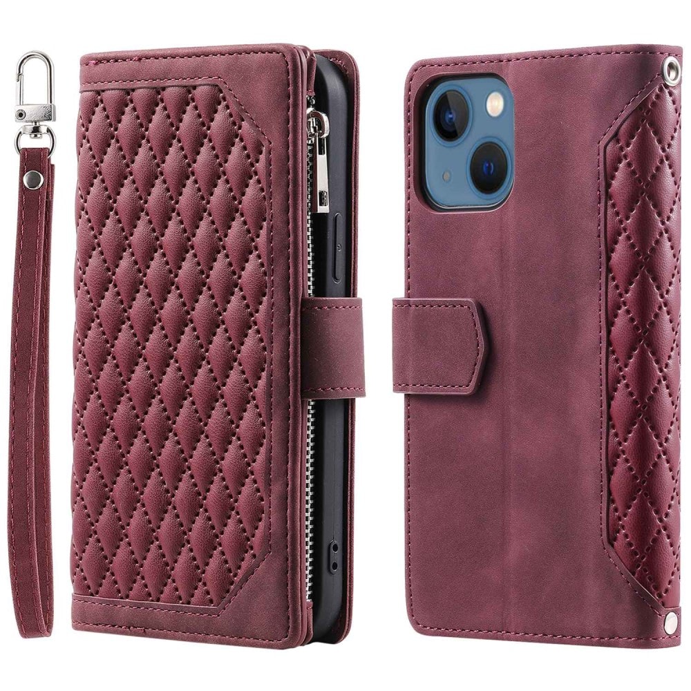 Apple iPhone 14 Quiltad plånboksväska, Röd