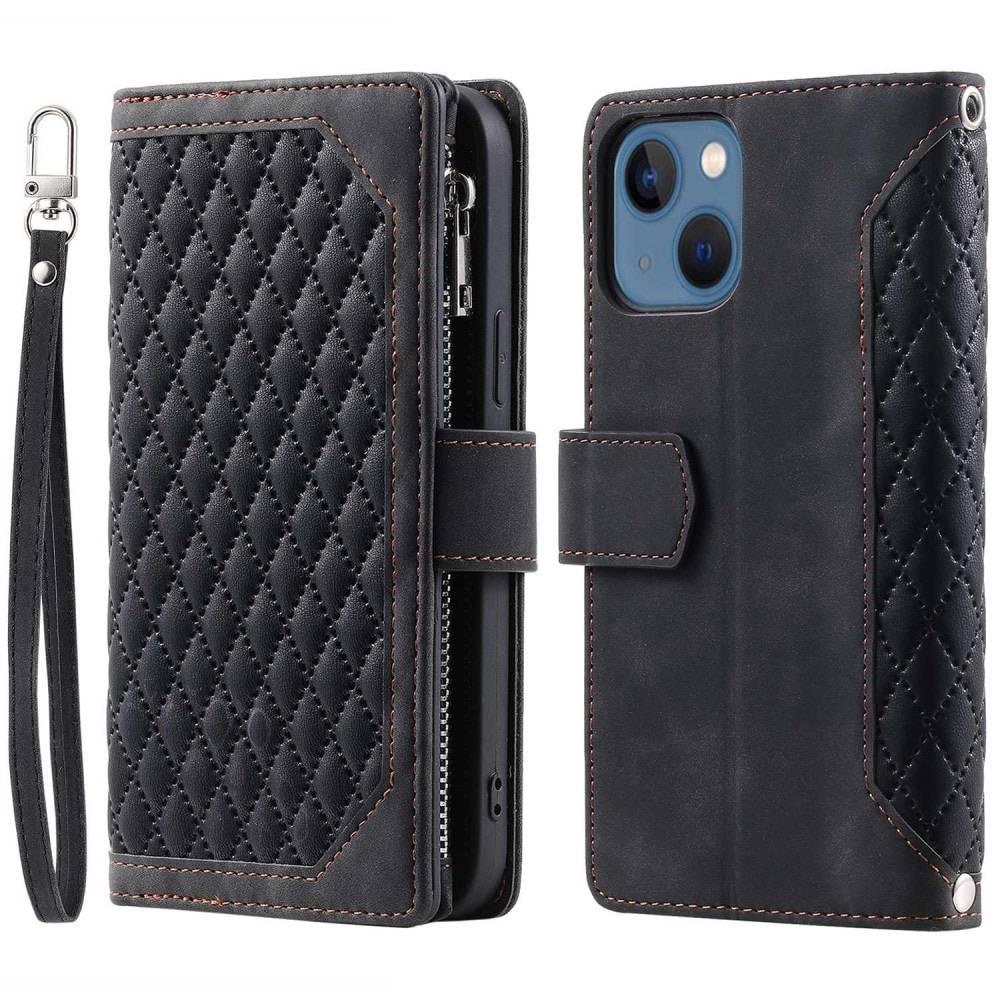 iPhone 14 Quiltad plånboksväska, Svart