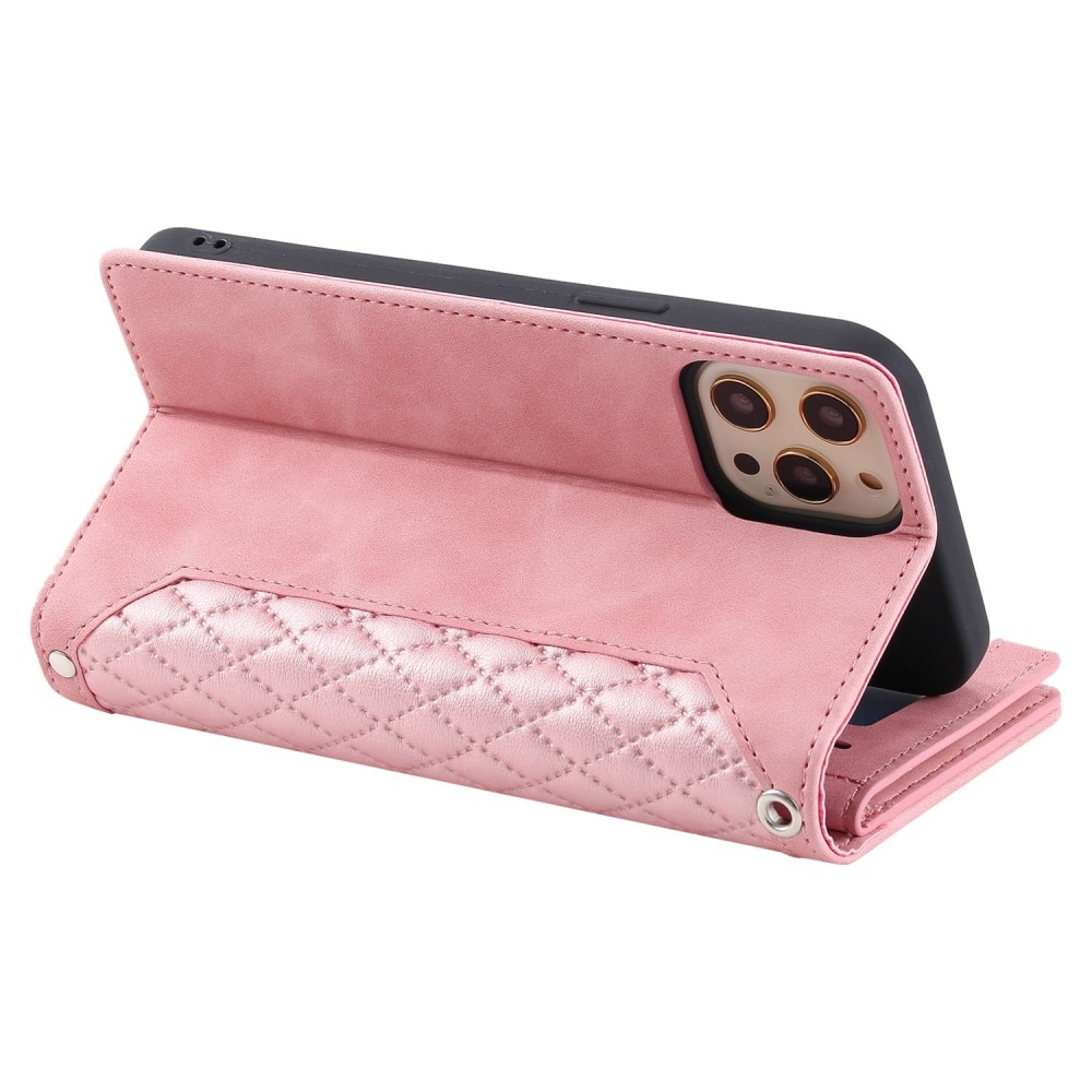 iPhone 12/12 Pro Quiltad plånboksväska, rosa