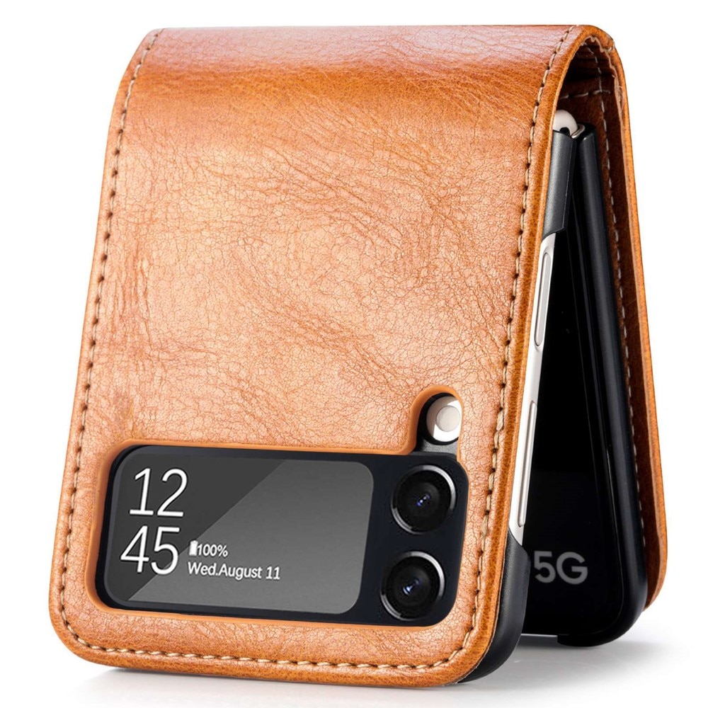 Samsung Galaxy Z Flip 4 Enkelt mobilfodral, cognac