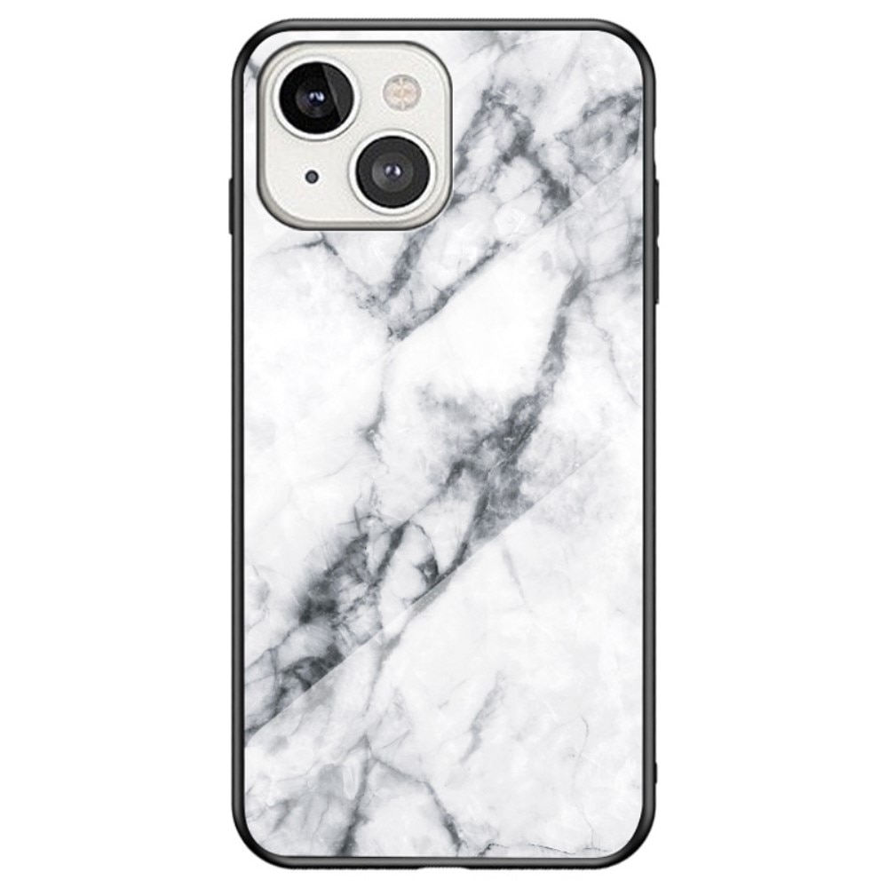 iPhone 14 Plus Mobilskal med baksida av glas, vit marmor