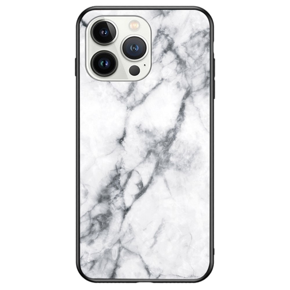 iPhone 14 Pro Max Mobilskal med baksida av glas, vit marmor