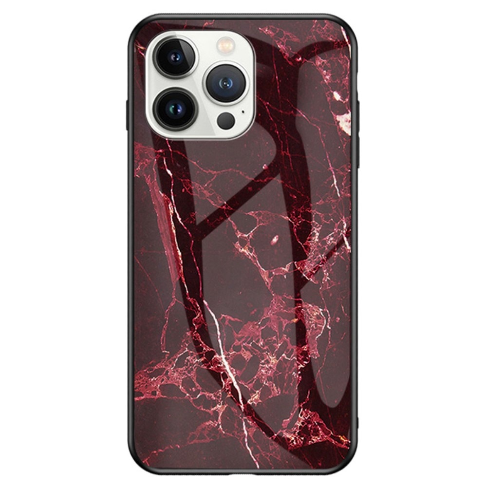 iPhone 14 Pro Mobilskal med baksida av glas, röd marmor