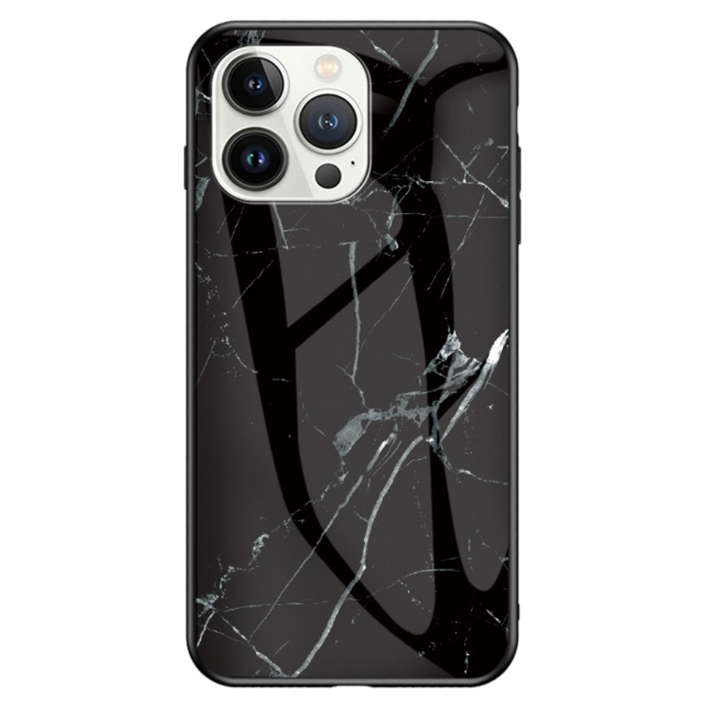 iPhone 14 Pro Mobilskal med baksida av glas, svart marmor