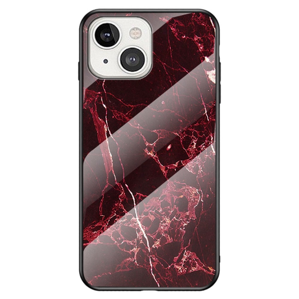 iPhone 14 Mobilskal med baksida av glas, röd marmor