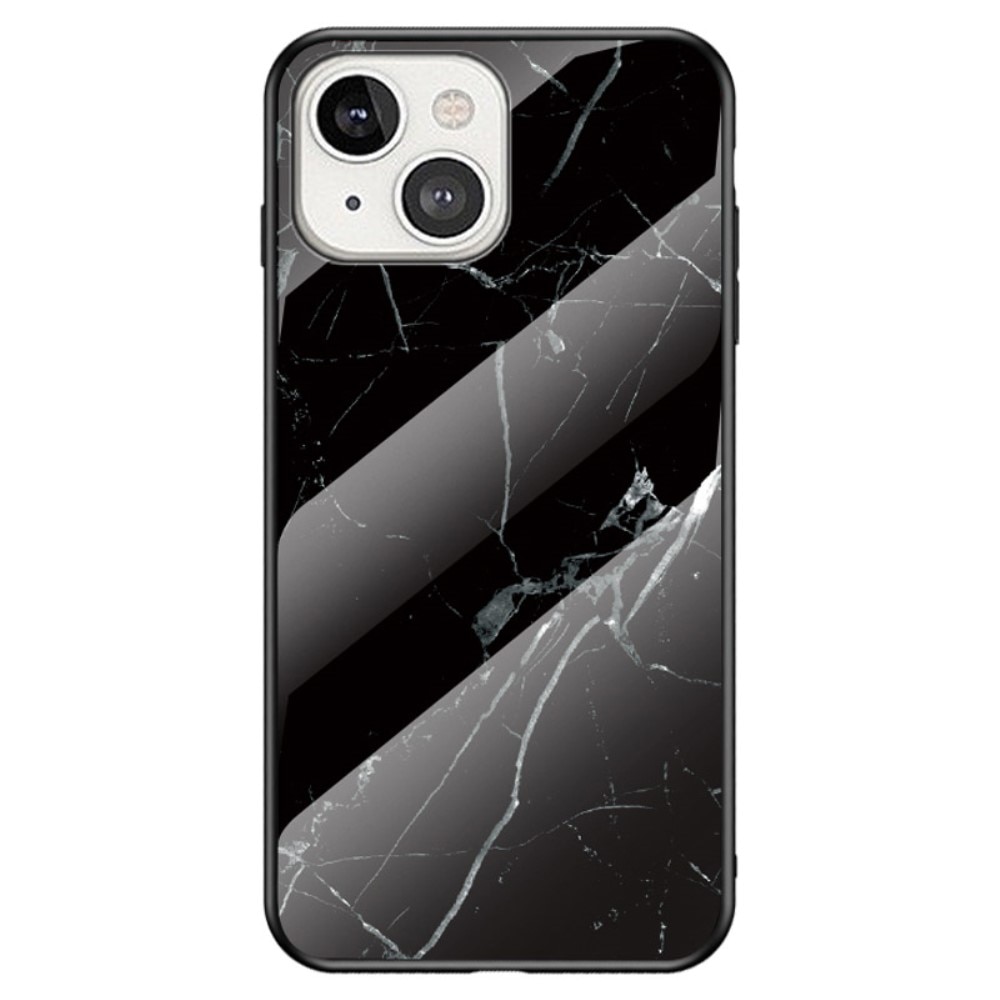 iPhone 14 Mobilskal med baksida av glas, svart marmor