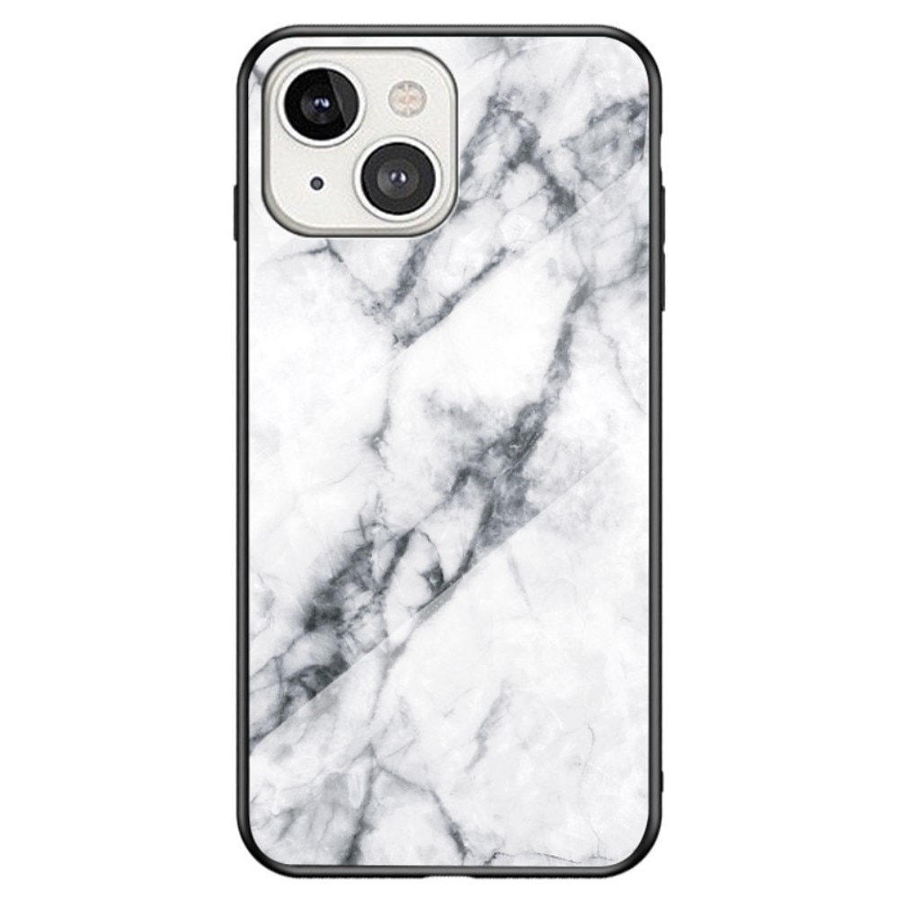 iPhone 14 Mobilskal med baksida av glas, vit marmor