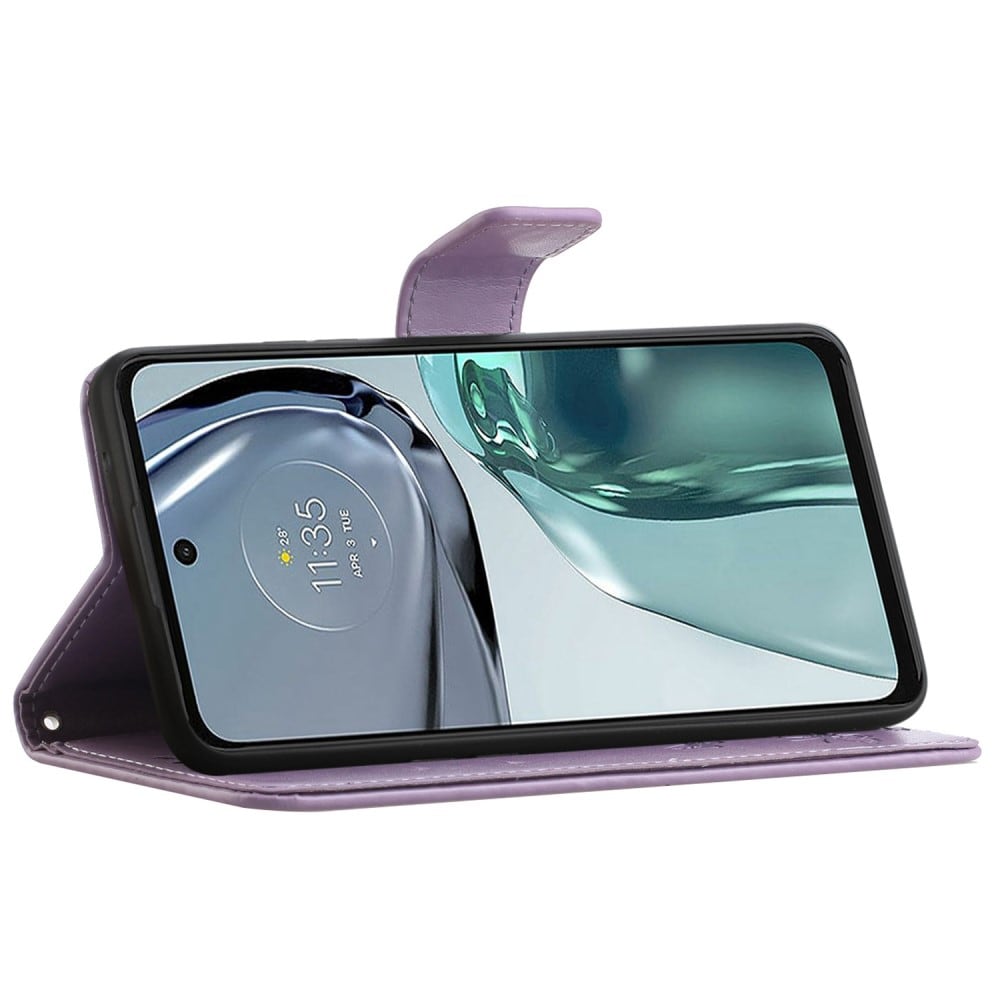Motorola Moto G62 Mobilfodral med fjärilar, Lila