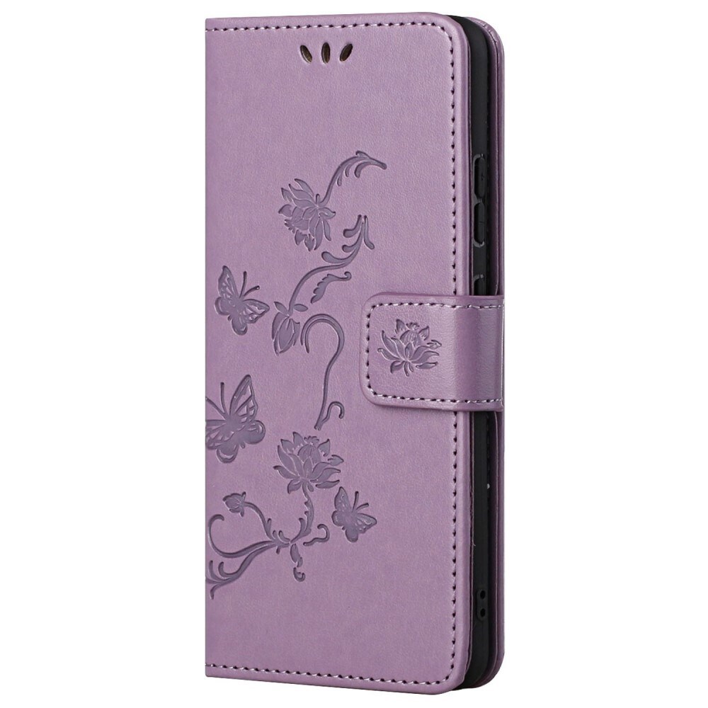 Motorola Moto G62 Mobilfodral med fjärilar, Lila