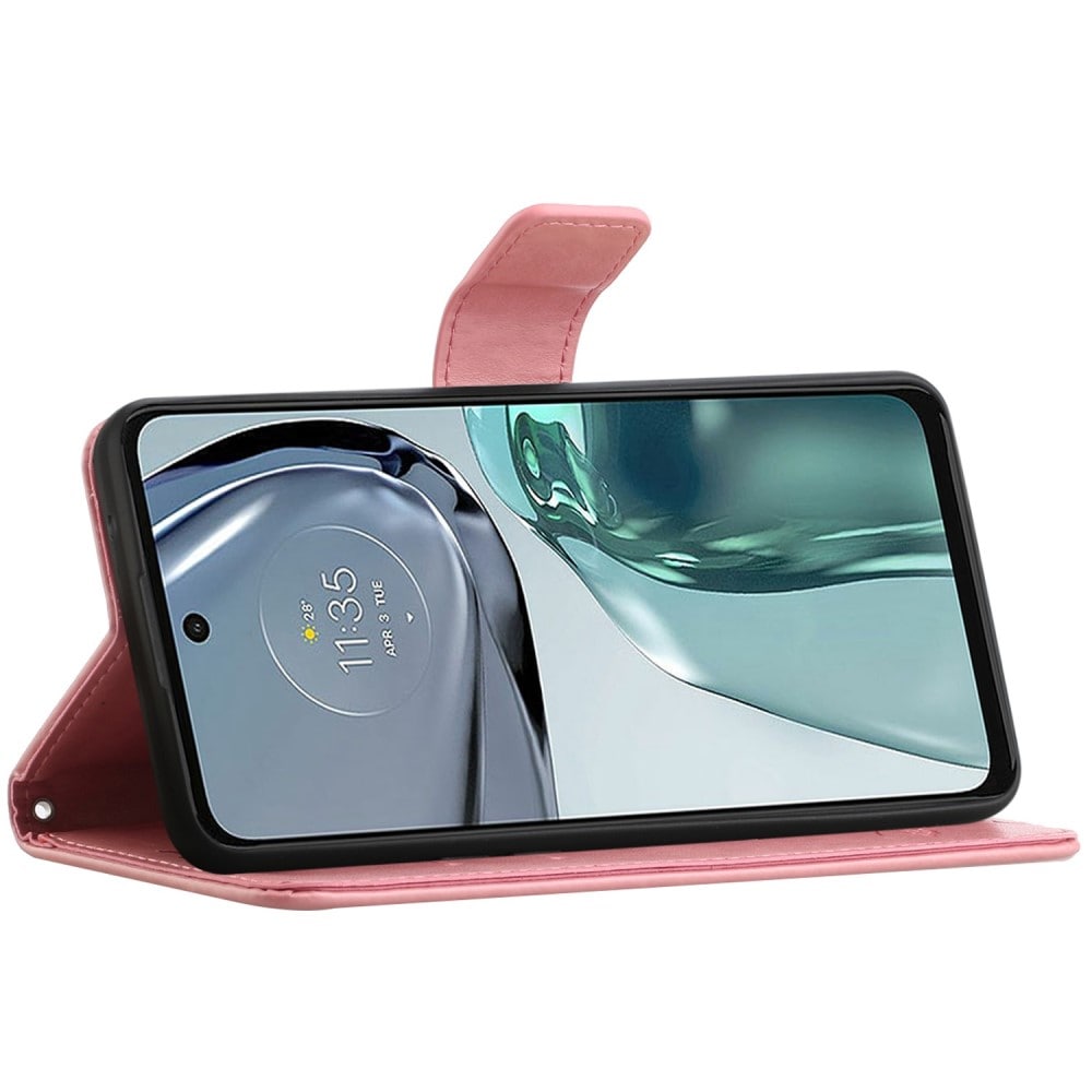 Motorola Moto G62 Mobilfodral med fjärilar, Rosa