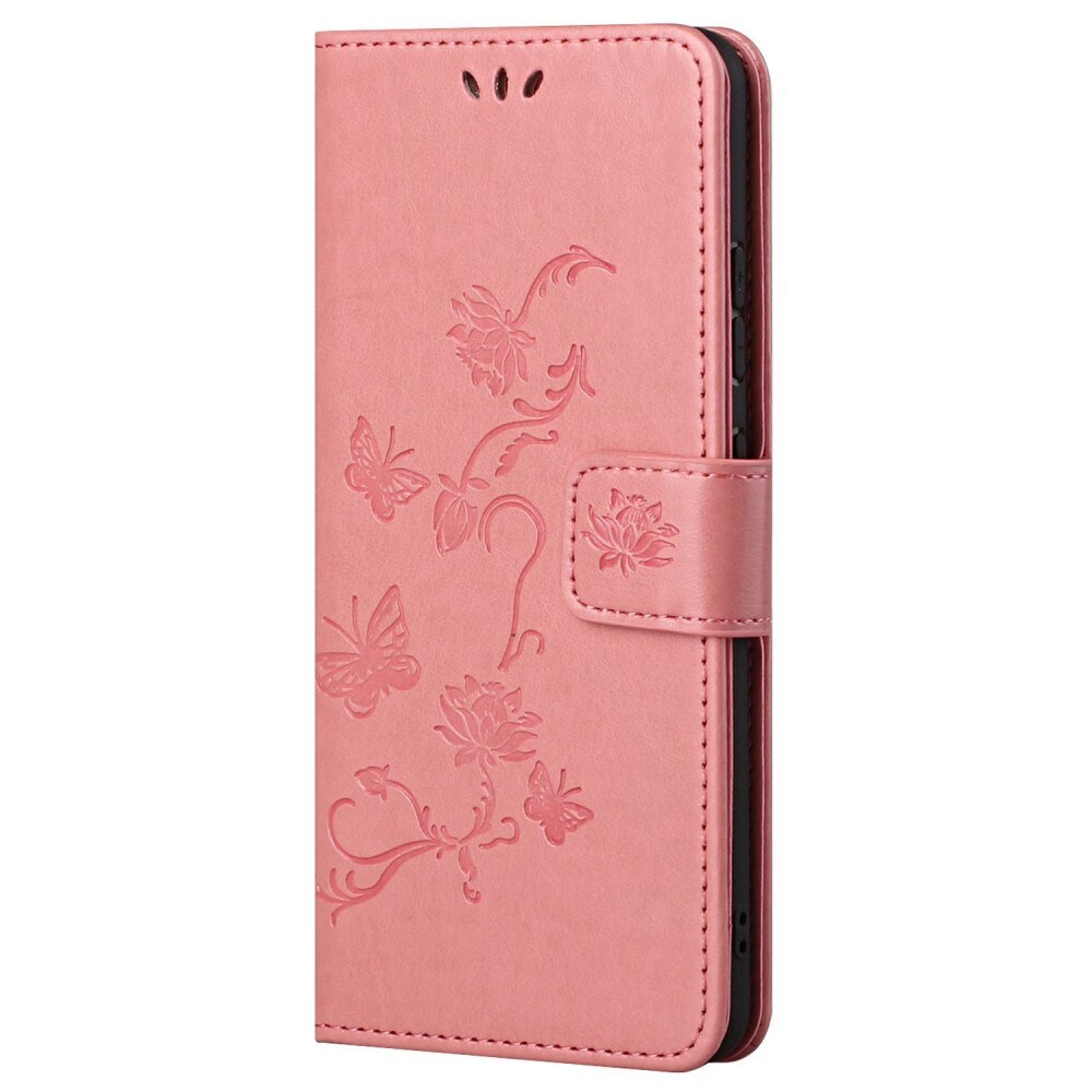 Motorola Moto G62 Mobilfodral med fjärilar, Rosa