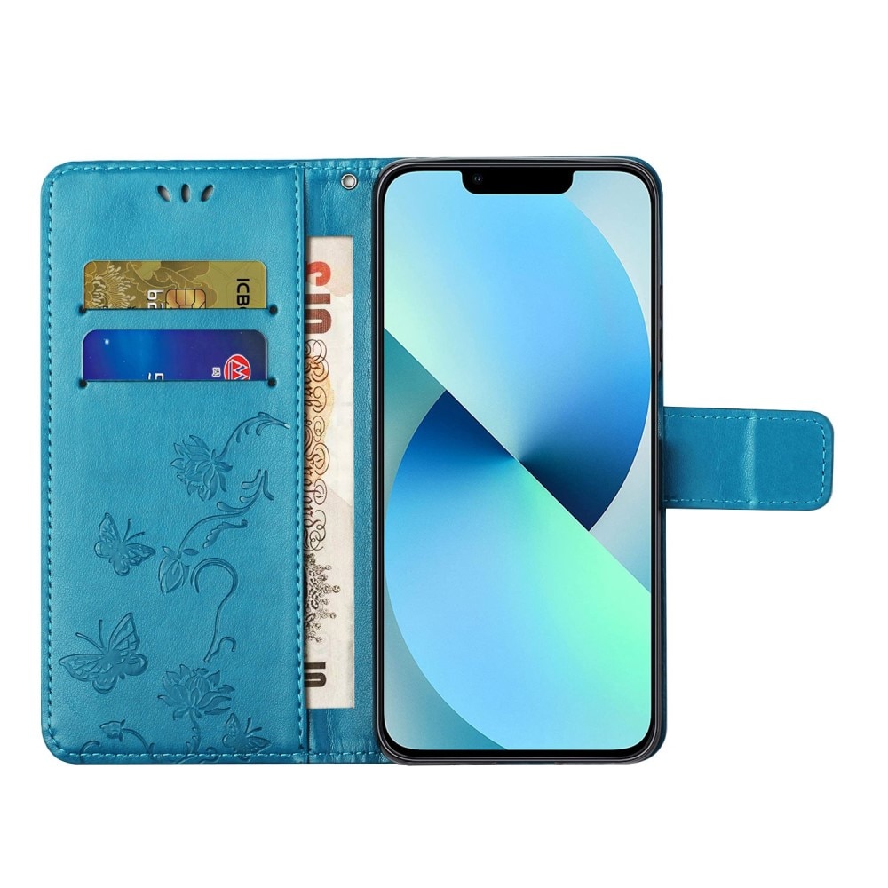 iPhone 14 Mobilfodral med fjärilar, blå