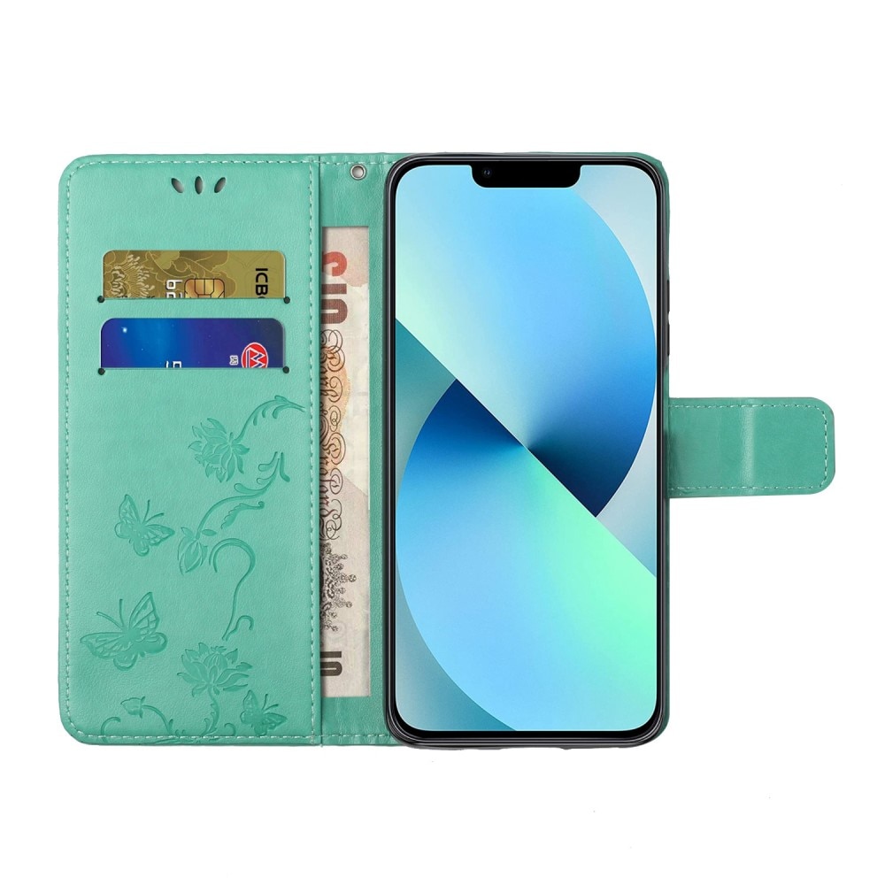 iPhone 14 Pro Mobilfodral med fjärilar, grön