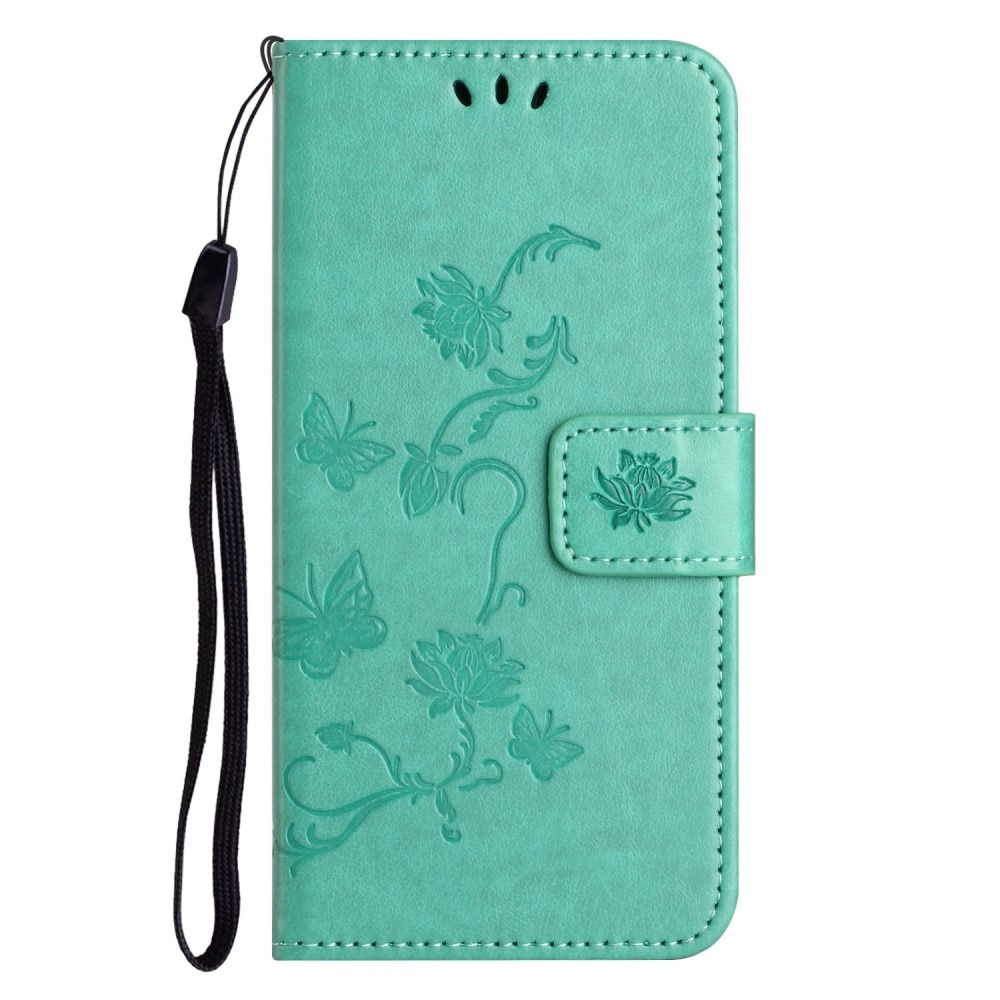iPhone 14 Plus Mobilfodral med fjärilar, grön