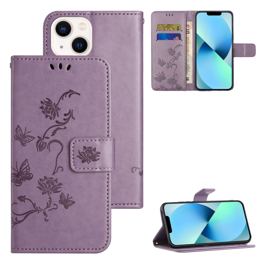 iPhone 14 Plus Mobilfodral med fjärilar, lila