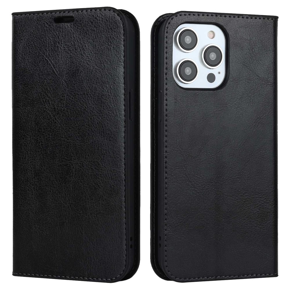 iPhone 14 Pro Max Smidigt mobilfodral i äkta läder, svart