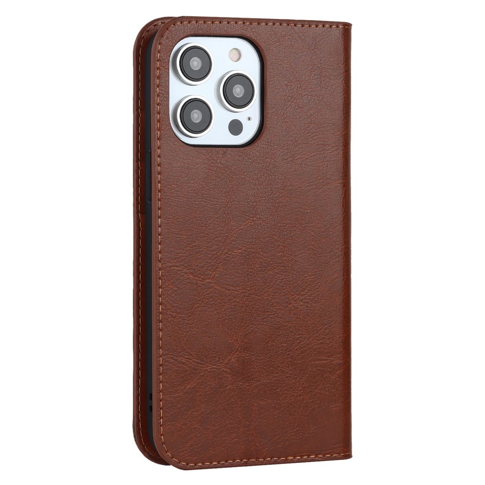 iPhone 14 Pro Max Smidigt mobilfodral i äkta läder, brun