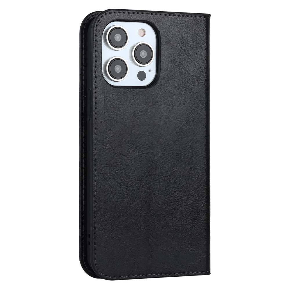 iPhone 14 Pro Smidigt mobilfodral i äkta läder, svart