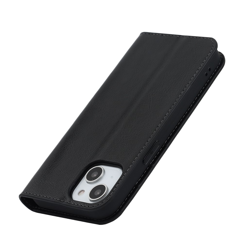 iPhone 14 Smidigt mobilfodral i äkta läder, svart