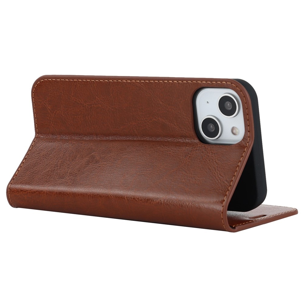 iPhone 14 Smidigt mobilfodral i äkta läder, brun