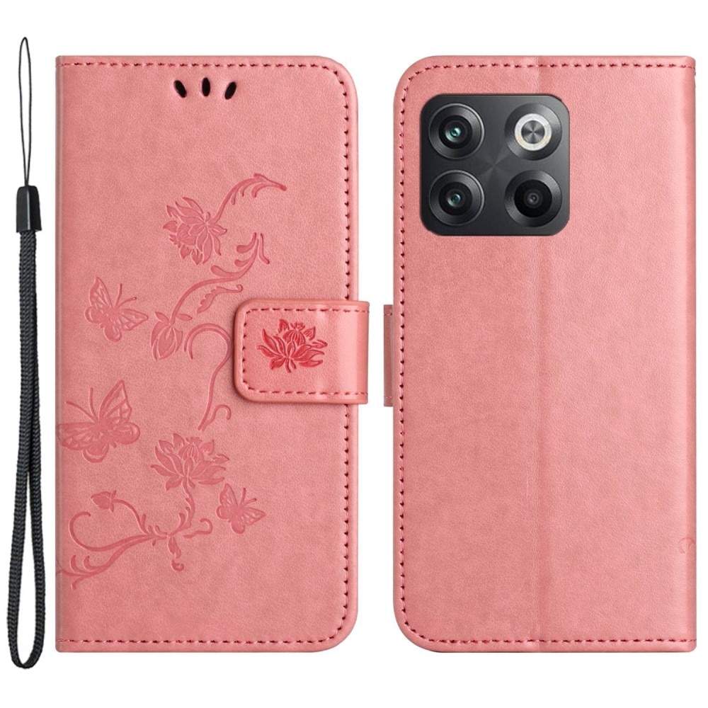 OnePlus 10T Mobilfodral med fjärilar, rosa