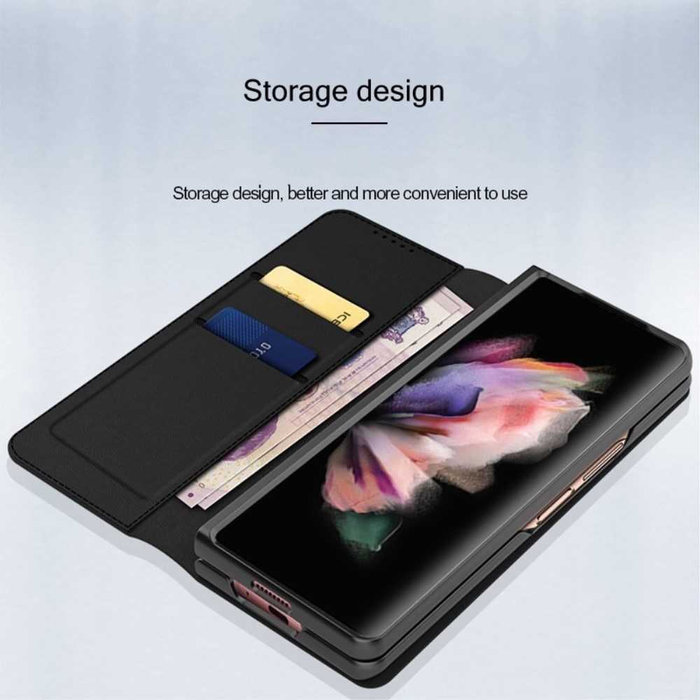 Samsung Galaxy Z Fold 4 Plånboksfodral i Äkta Läder, svart