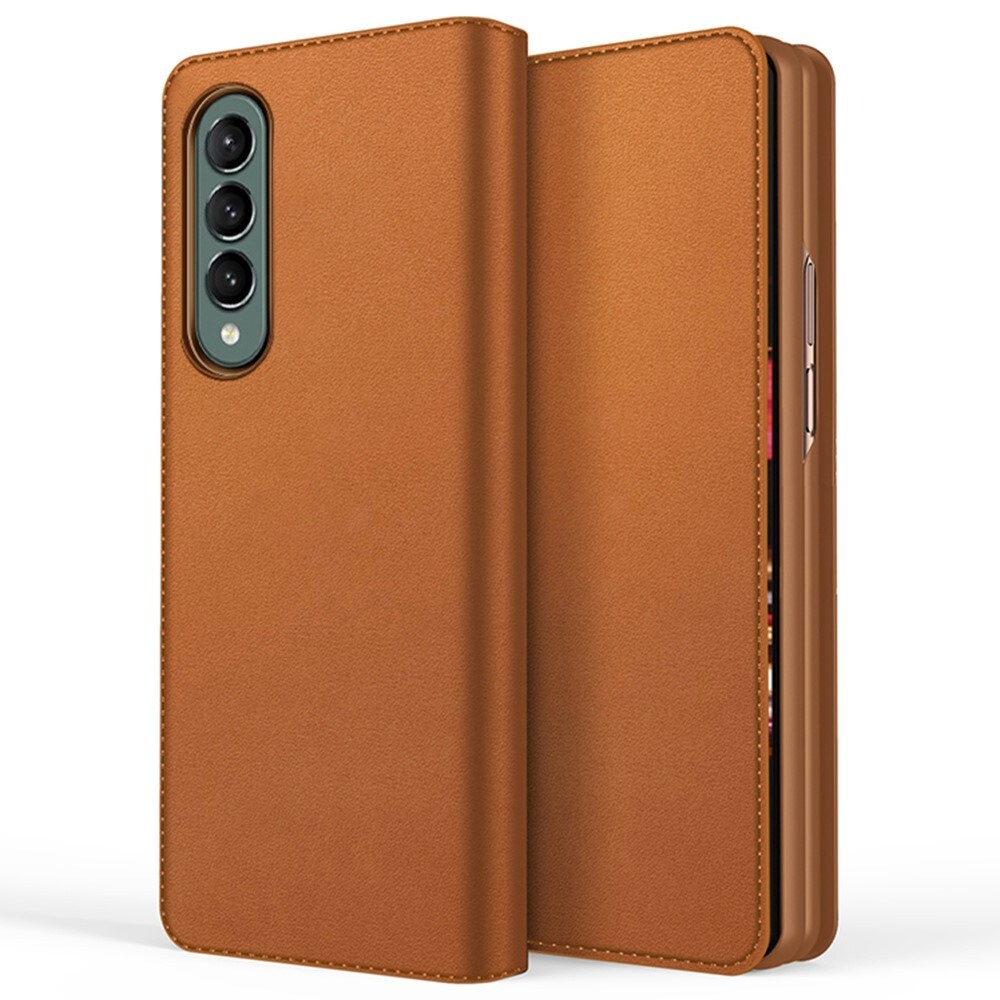 Samsung Galaxy Z Fold 4 Plånboksfodral i Äkta Läder, cognac