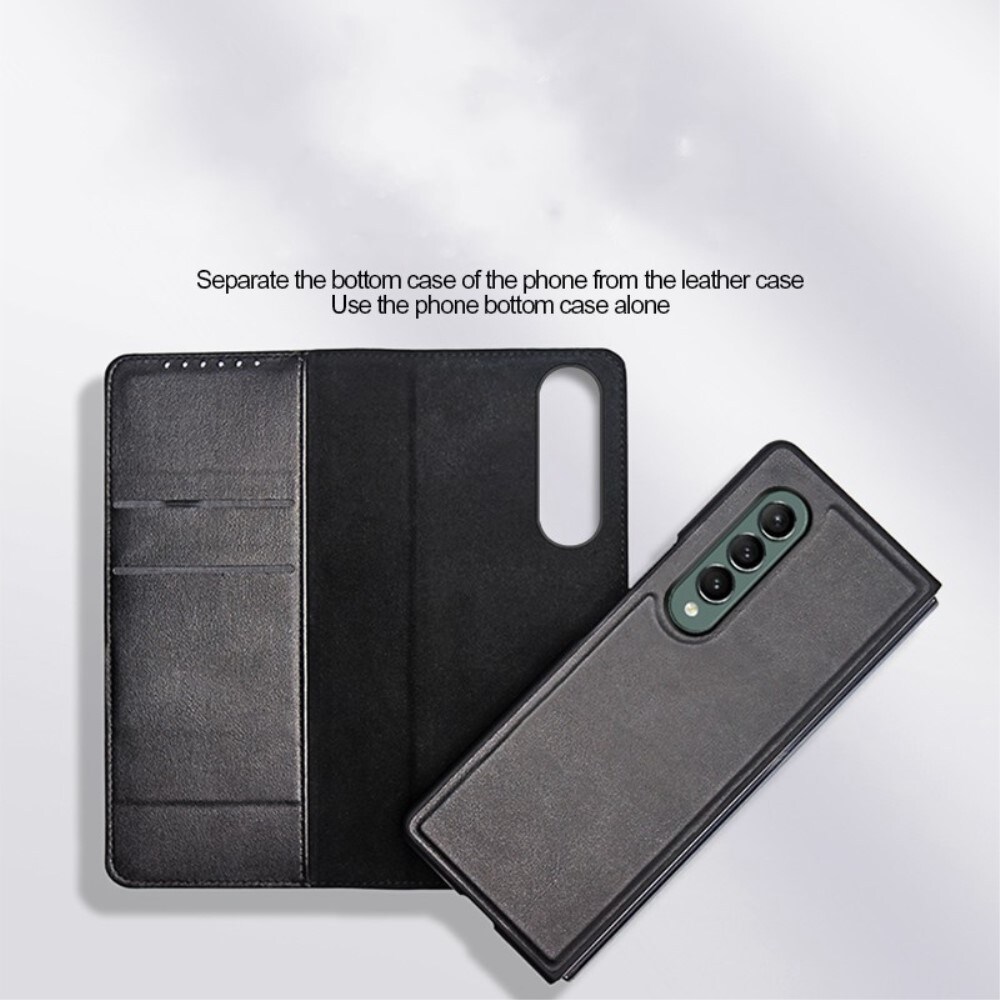 Samsung Galaxy Z Fold 4 Plånboksfodral i Äkta Läder, Brun