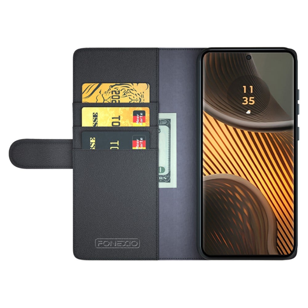 Motorola Edge 50 Ultra Plånboksfodral i Äkta Läder, Svart