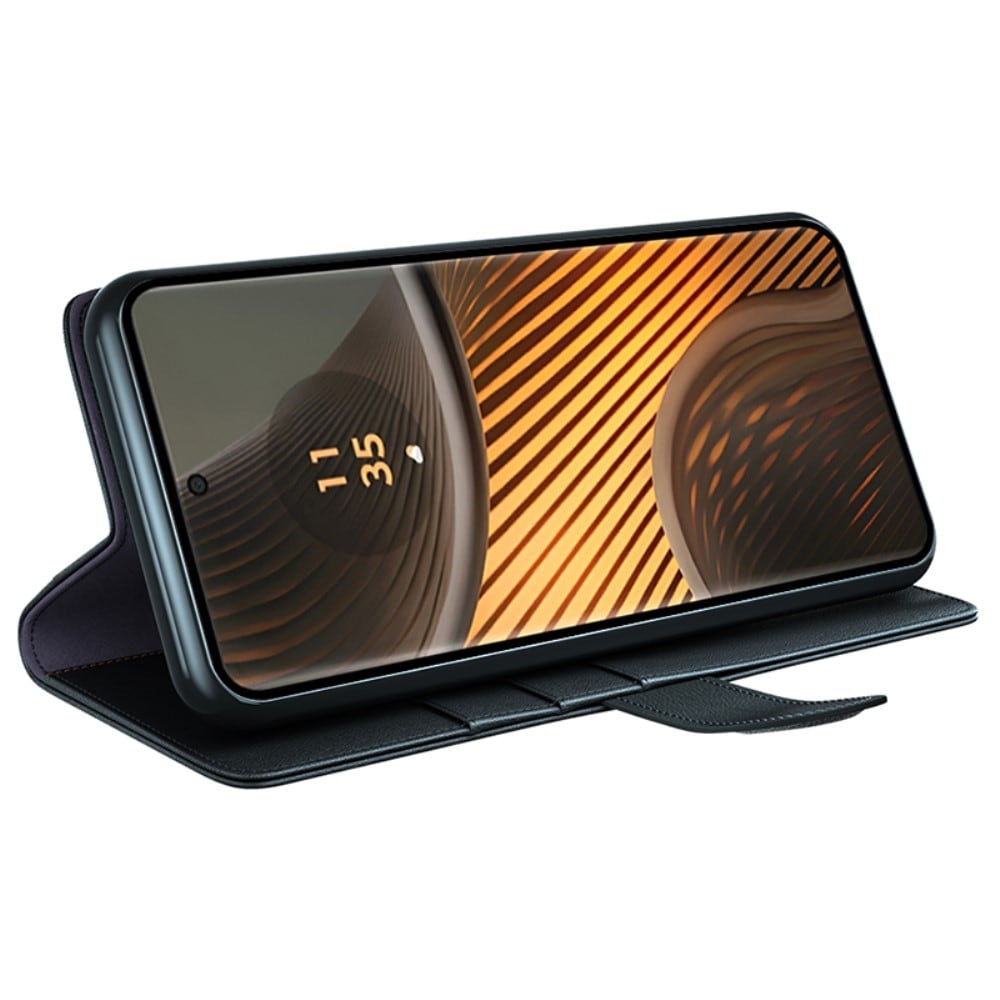 Motorola Edge 50 Ultra Plånboksfodral i Äkta Läder, Svart