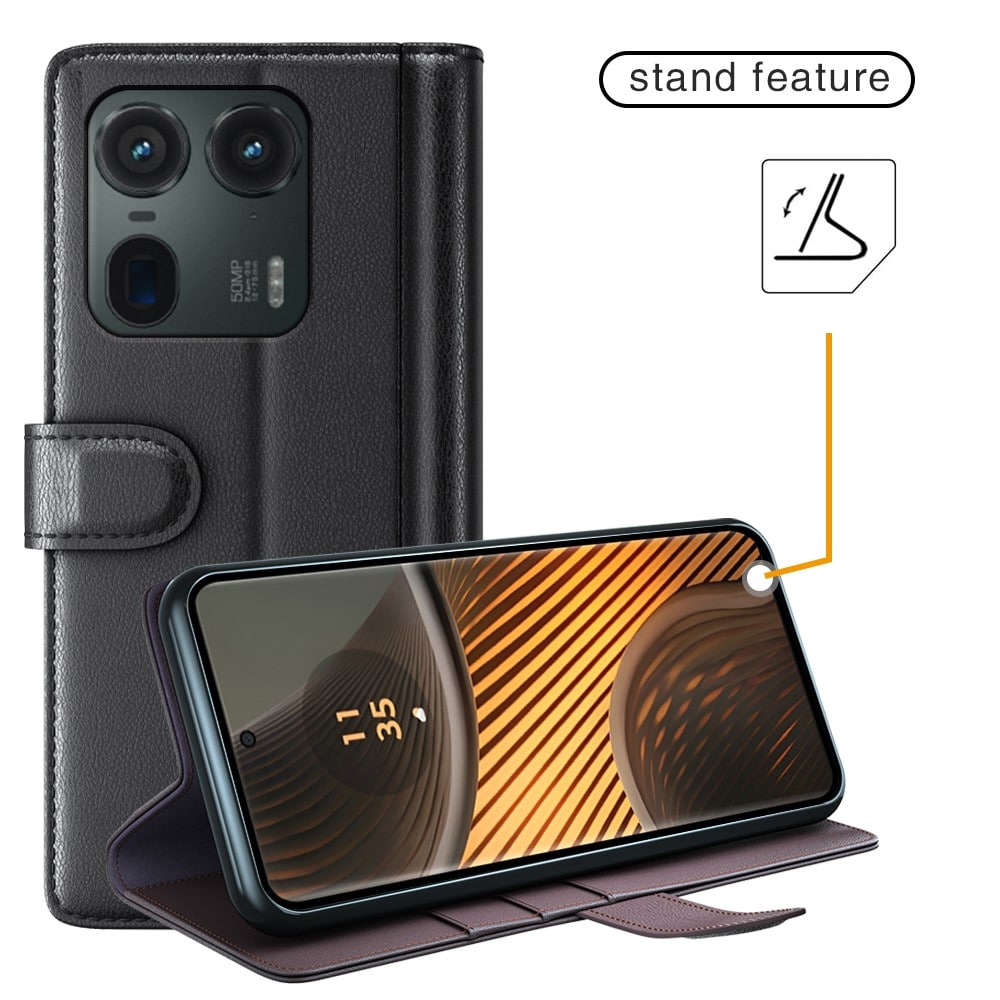 Motorola Edge 50 Ultra Plånboksfodral i Äkta Läder, Svart