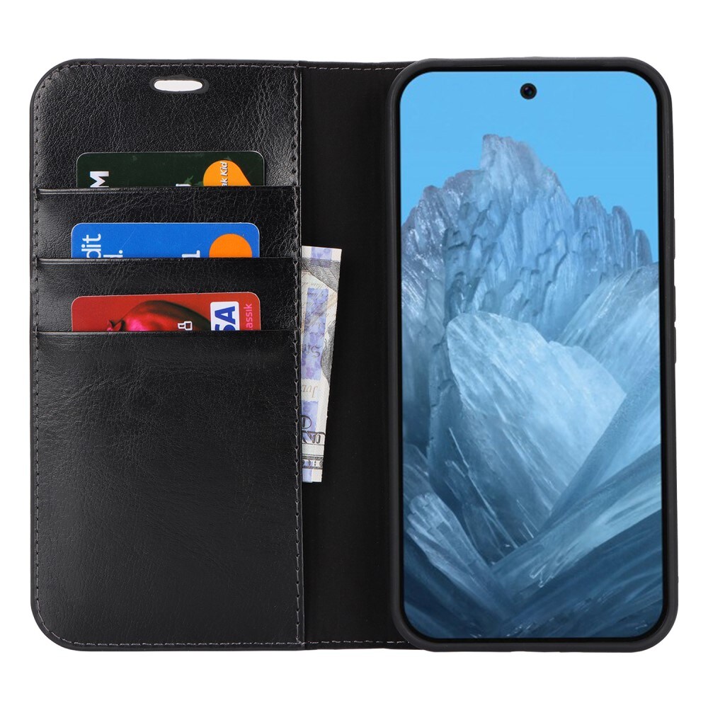 Google Pixel 9 Pro XL Smidigt mobilfodral i äkta läder, Svart