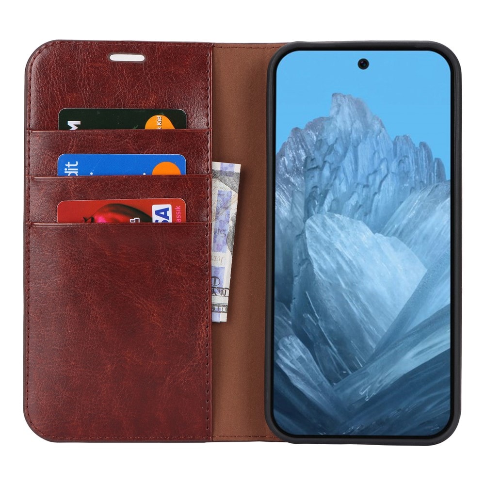Google Pixel 10 Pro XL Smidigt mobilfodral i äkta läder, Mörkbrun