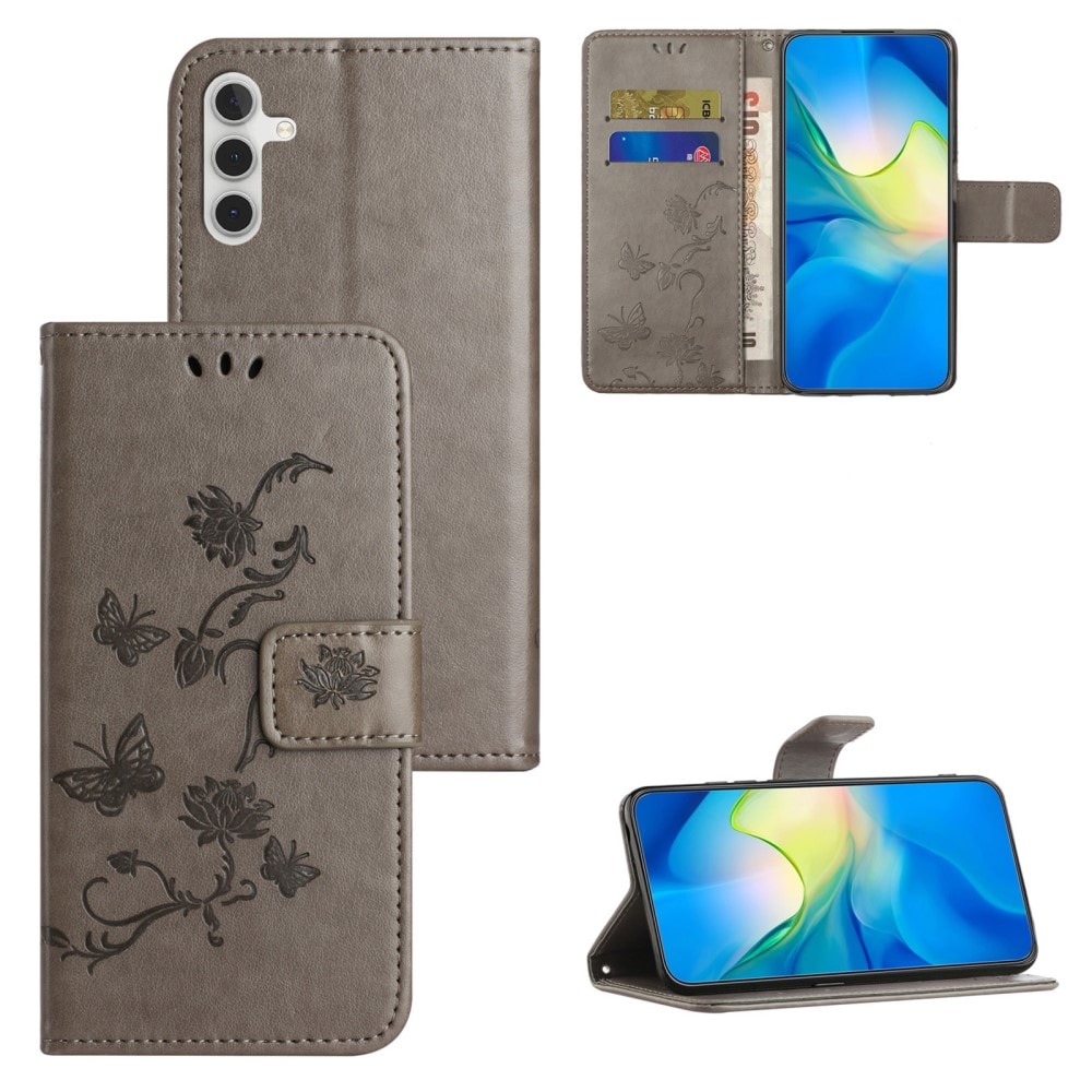 Samsung Galaxy S24 FE Mobilfodral med fjärilar, Grå