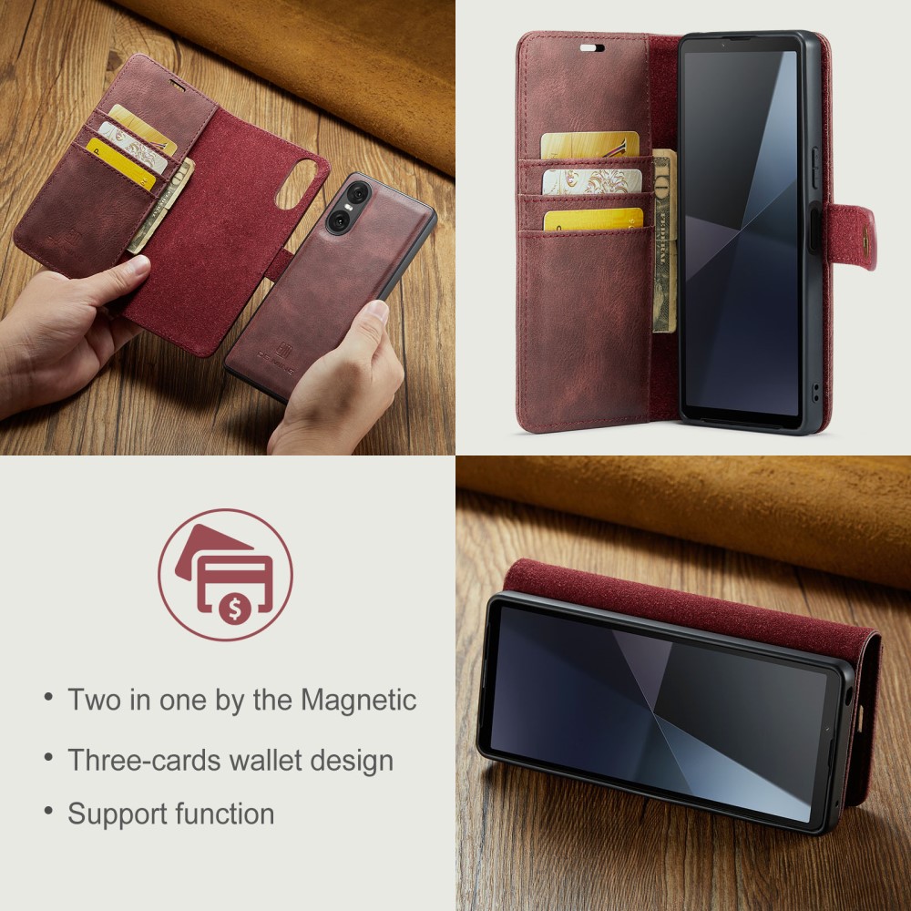 Sony Xperia 10 VI Plånboksfodral med avtagbart skal, Red