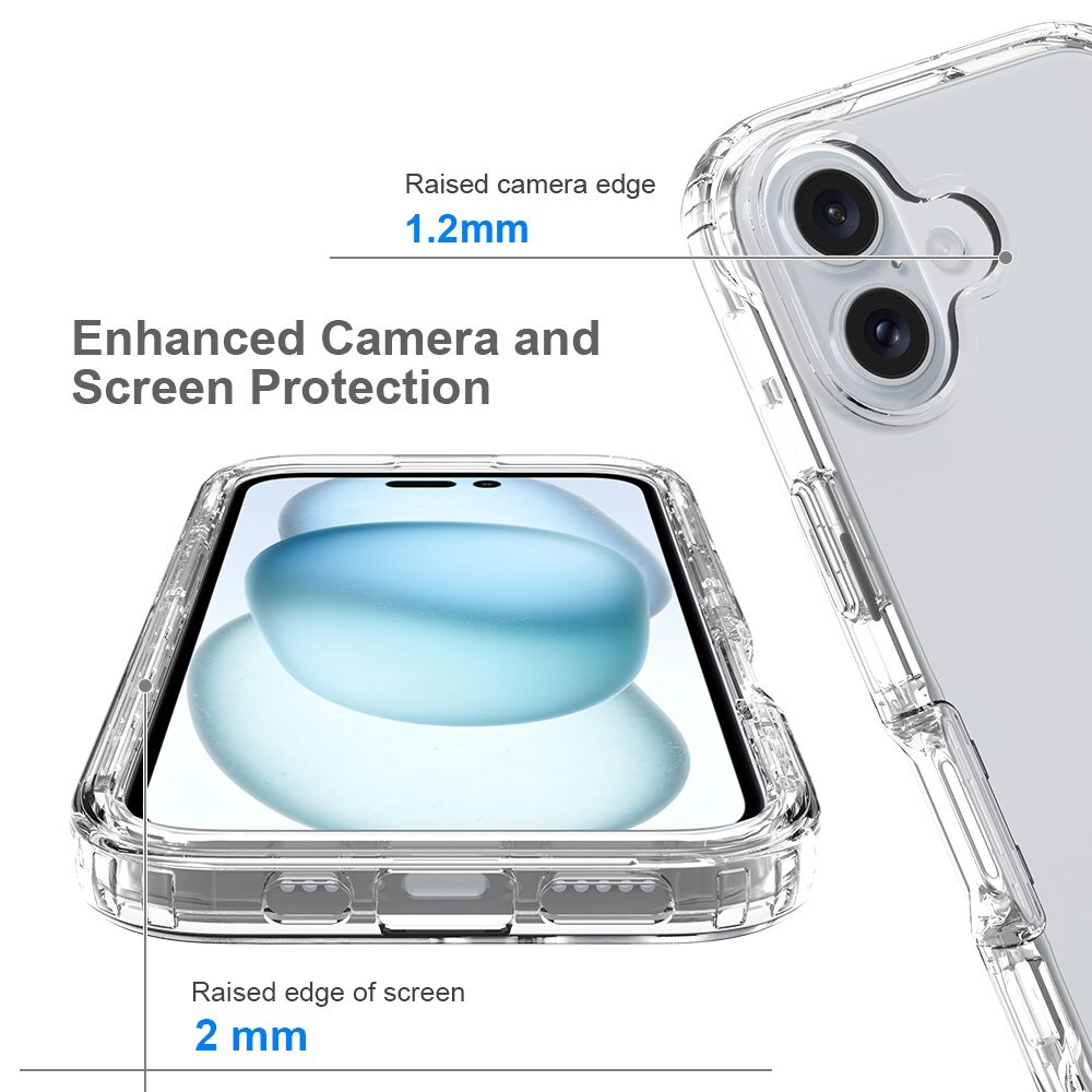 iPhone 16 Plus Stöttåligt mobilskal med skyddsram Genomskinlig