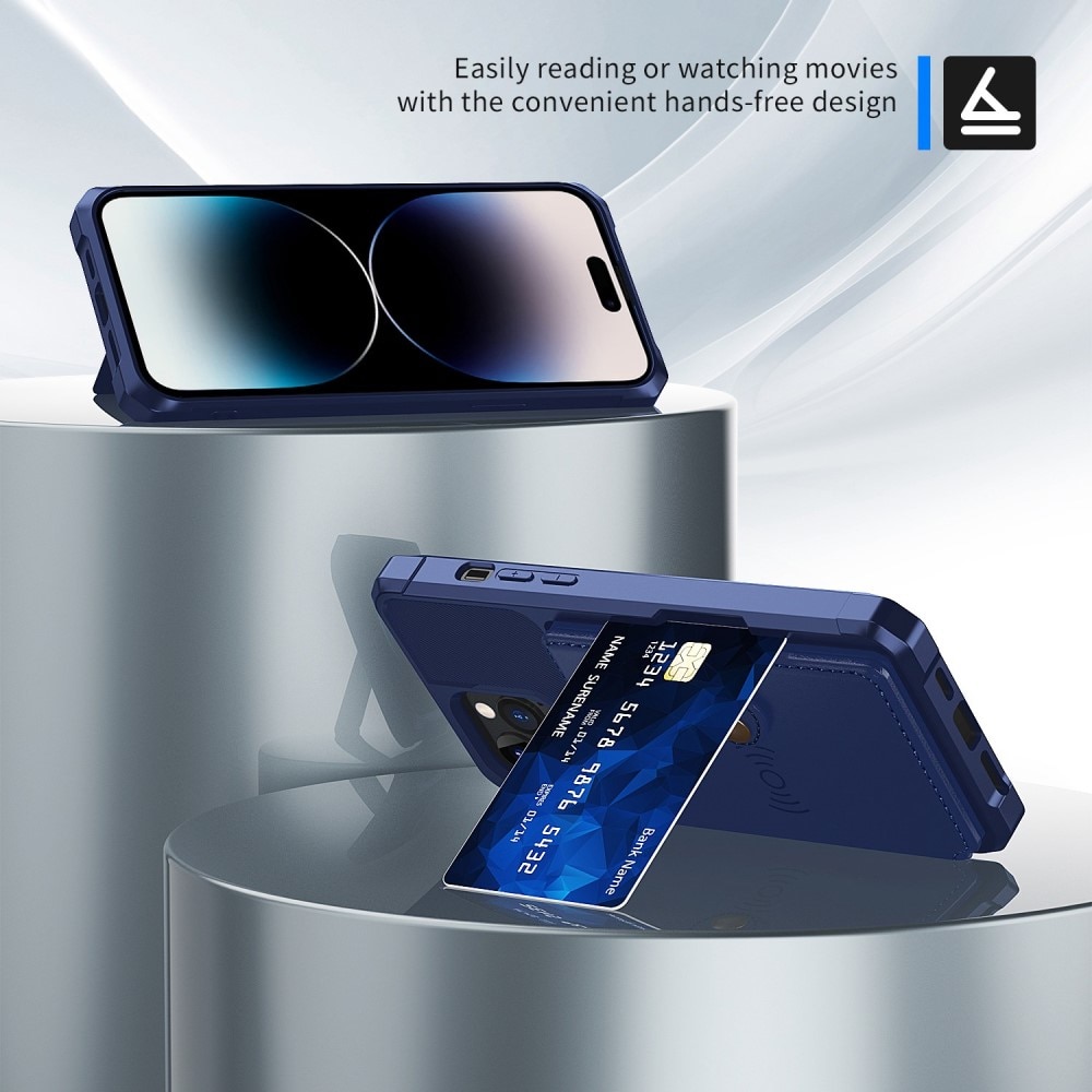iPhone 14 Pro Stöttåligt Mobilskal med Plånbok, blå