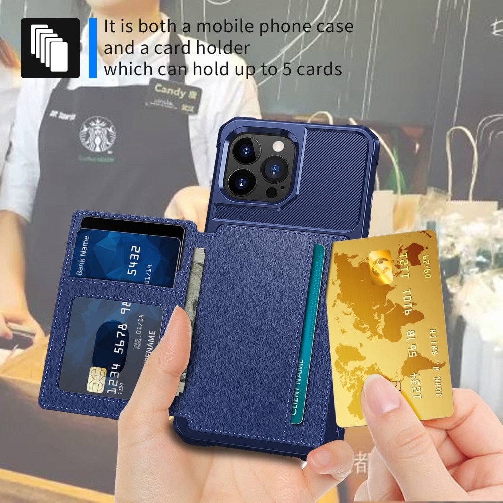 iPhone 14 Pro Stöttåligt Mobilskal med Plånbok, blå