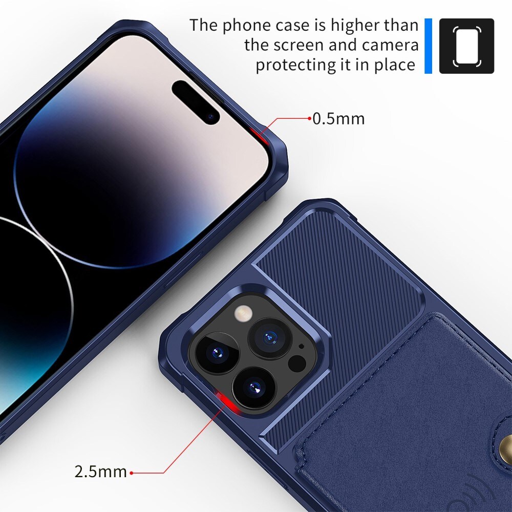 iPhone 14 Pro Stöttåligt Mobilskal med Plånbok, Blå