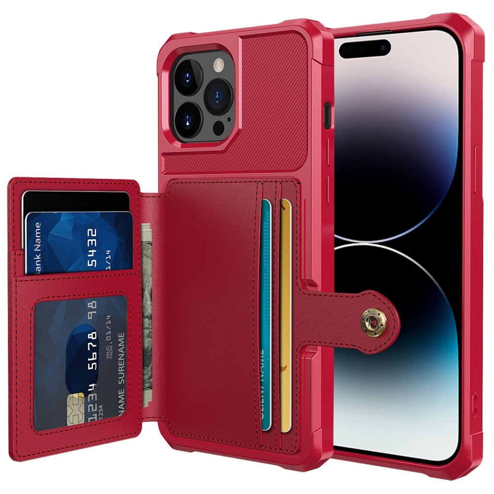 iPhone 14 Pro Stöttåligt Mobilskal med Plånbok, röd