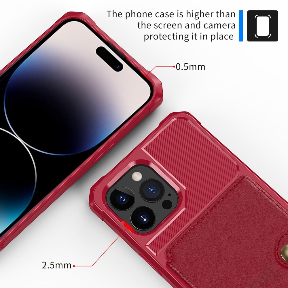 iPhone 14 Pro Stöttåligt Mobilskal med Plånbok, röd