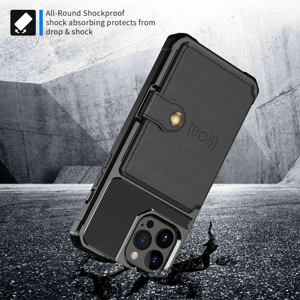 iPhone 14 Pro Max Stöttåligt Mobilskal med Plånbok, svart