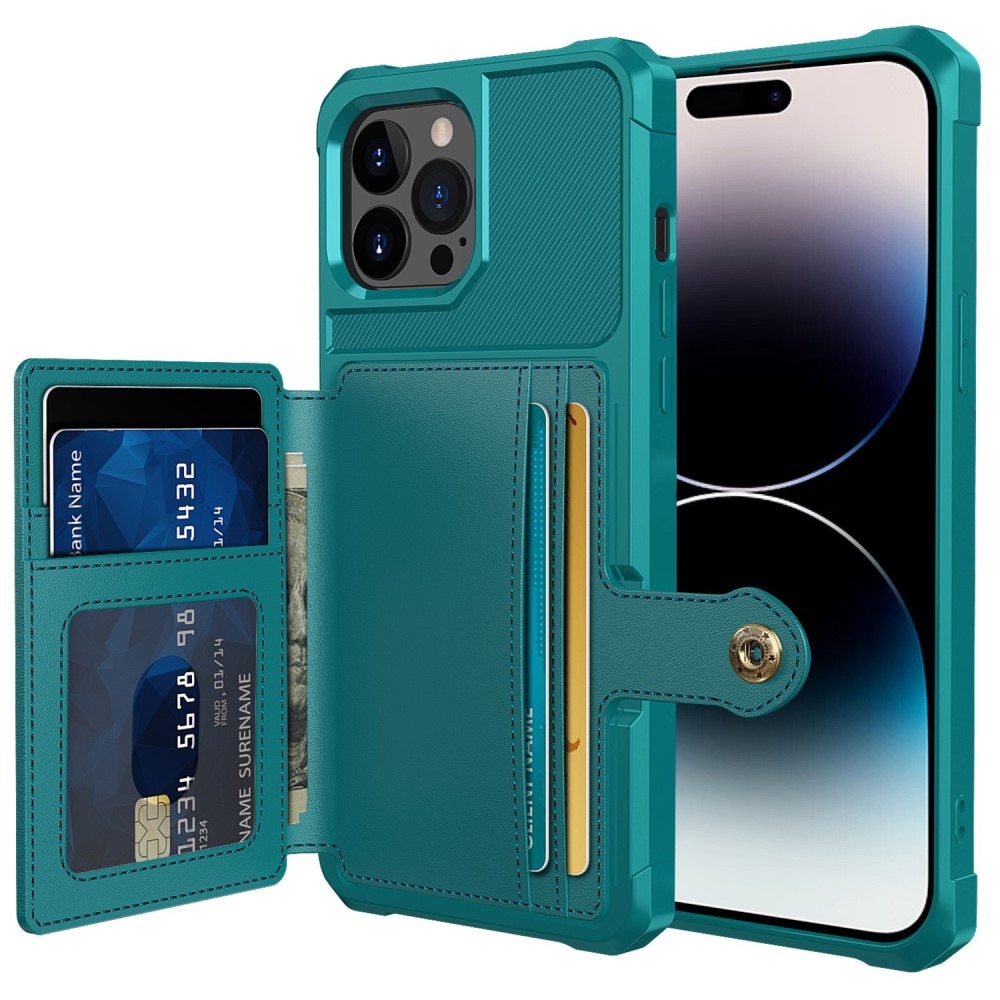 iPhone 14 Pro Max Stöttåligt Mobilskal med Plånbok, grön