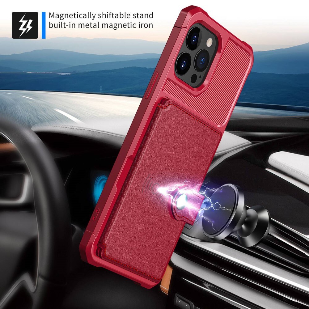 iPhone 14 Pro Max Stöttåligt Mobilskal med Plånbok, Röd
