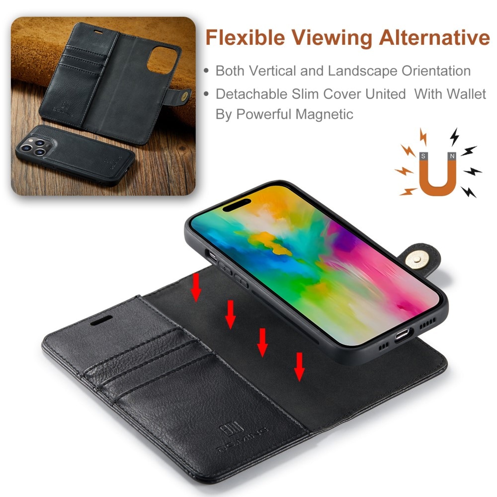iPhone 16 Pro Plånboksfodral med avtagbart skal, Black