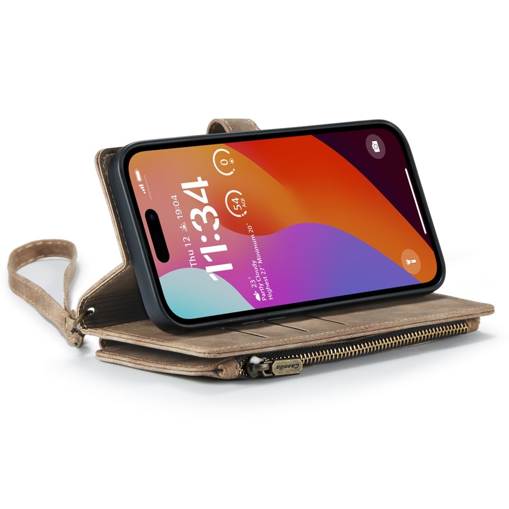iPhone 16 Pro Max Plåboksfodral med blixtlås, Brun