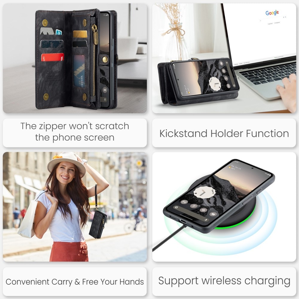 Google Pixel 9 Pro XL Rymligt plånboksfodral med många kortfack, Grå
