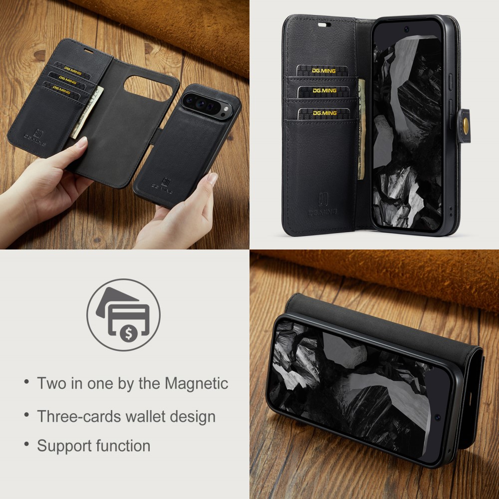 Google Pixel 9 Pro XL Plånboksfodral med avtagbart skal, Black