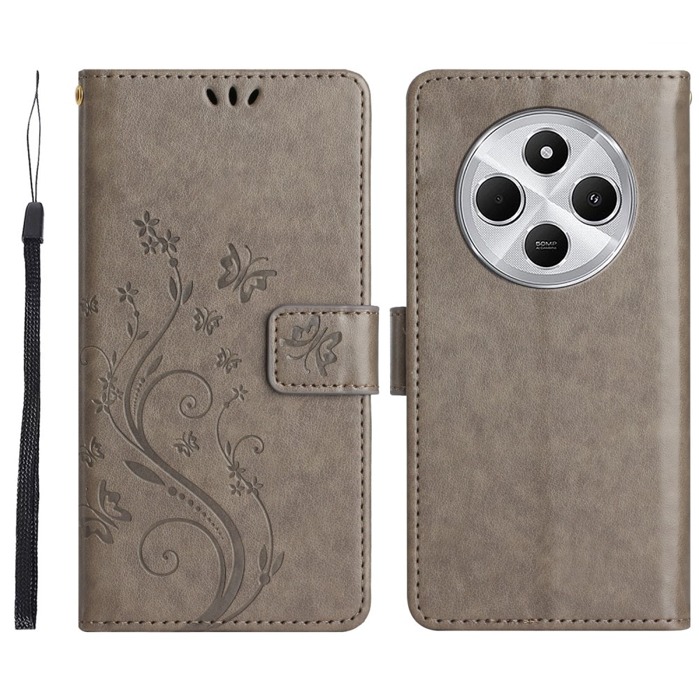 Xiaomi Redmi 14C Mobilfodral med fjärilar, Grå