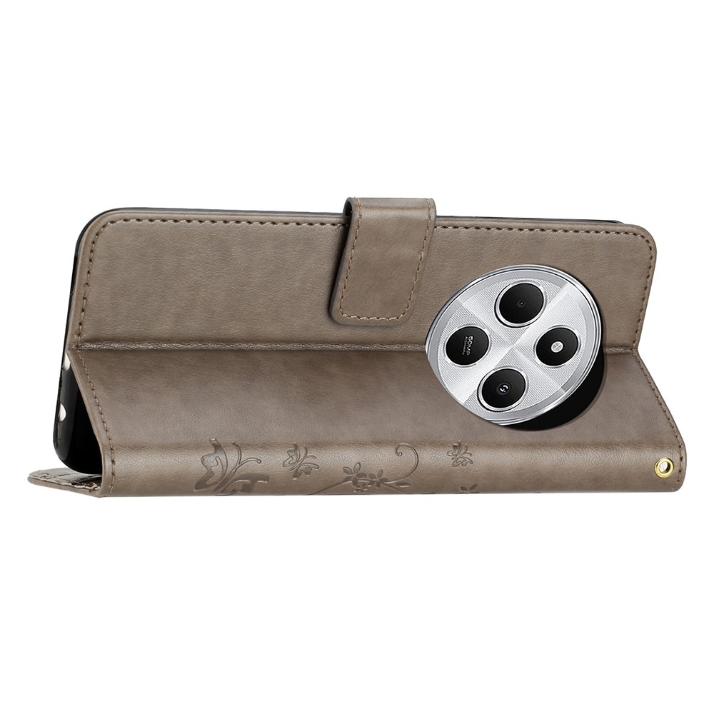Xiaomi Redmi 14C Mobilfodral med fjärilar, Grå